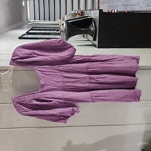 Shinestar Purple Square NeckLine Balloon Puff Sleeve Tiered Flowy Mini Dress XS